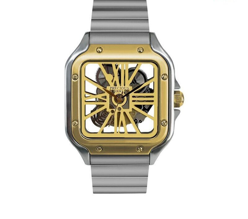 Best-Selling Men's Watch: Square Design with Transparent Movement — Stainless Steel Business Quartz