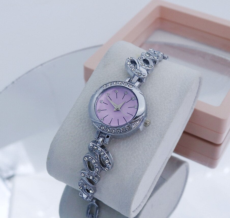 Luxury LOVE Rhinestone Bracelet Watch for Women Elegant Quartz Wrist Watch