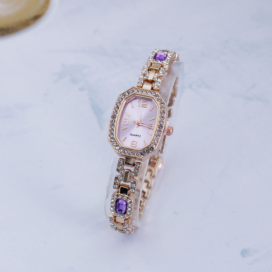 Purple rhinestone women watch