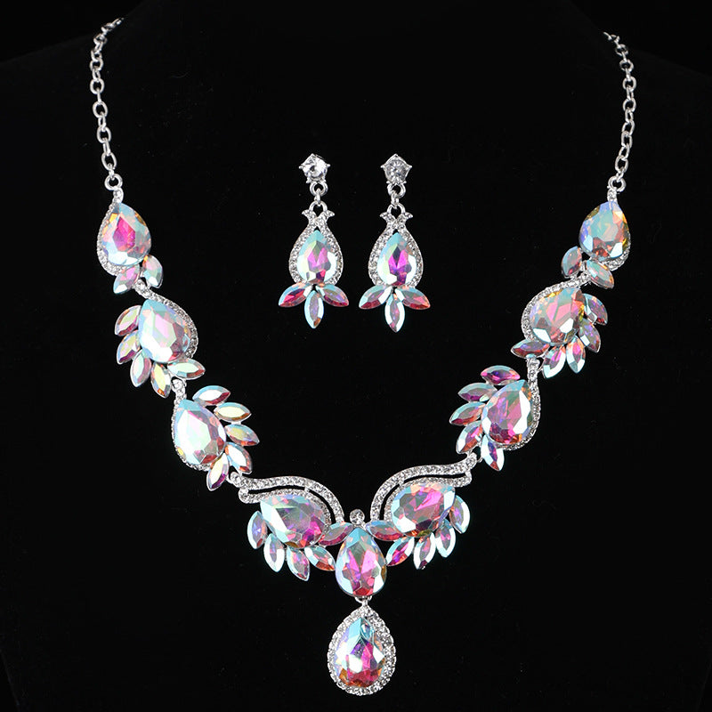 Aurora crystal statement necklace and earrings set for women