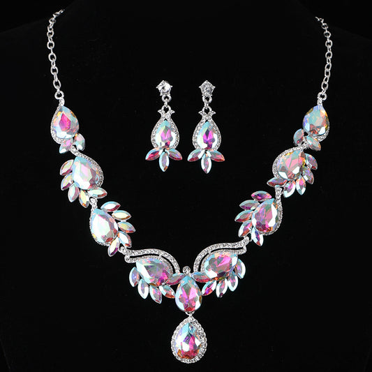 Aurora crystal statement necklace and earrings set for women