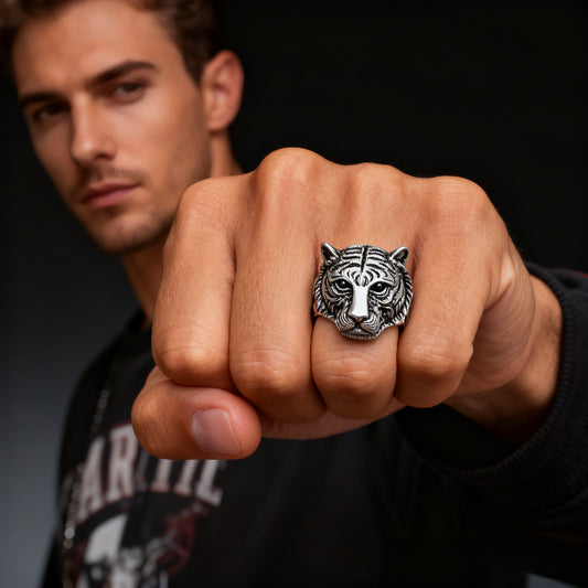 Personalized Retro Stainless Steel Animal Series: Solid Men's Tiger Head Ring