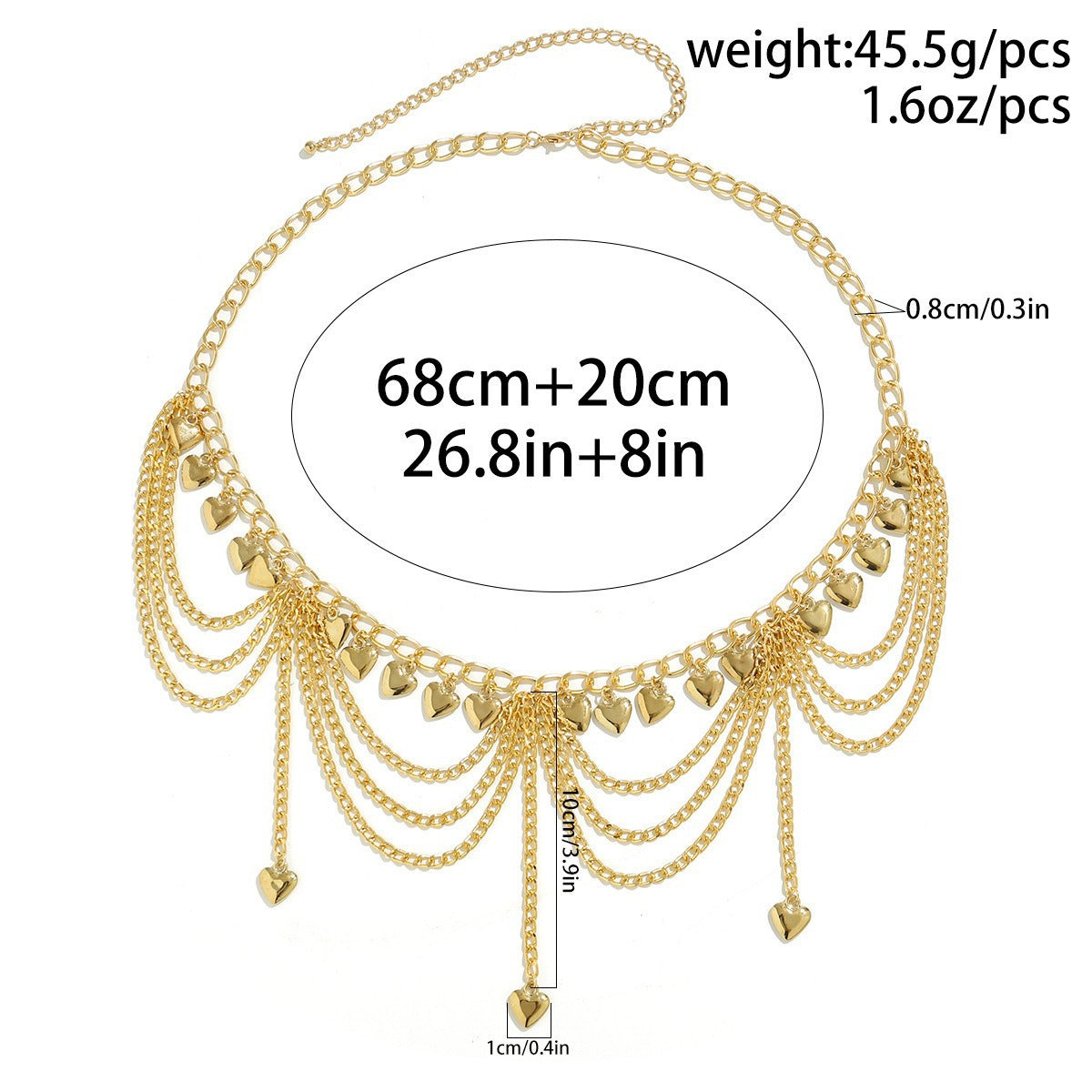 	Close-up view of gold-plated waist chain with multi-layered tassel design and small bells