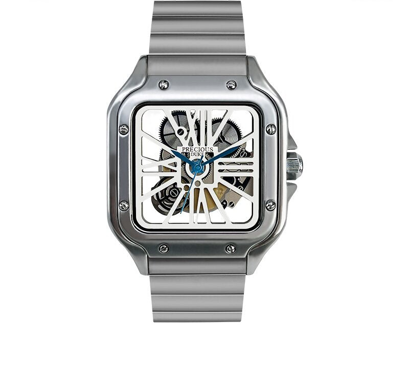 Best-Selling Men's Watch: Square Design with Transparent Movement — Stainless Steel Business Quartz