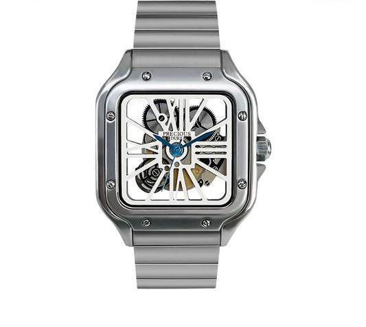 Best-Selling Men's Watch: Square Design with Transparent Movement — Stainless Steel Business Quartz