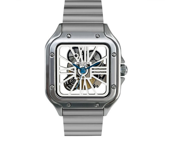 Best-Selling Men's Watch: Square Design with Transparent Movement — Stainless Steel Business Quartz
