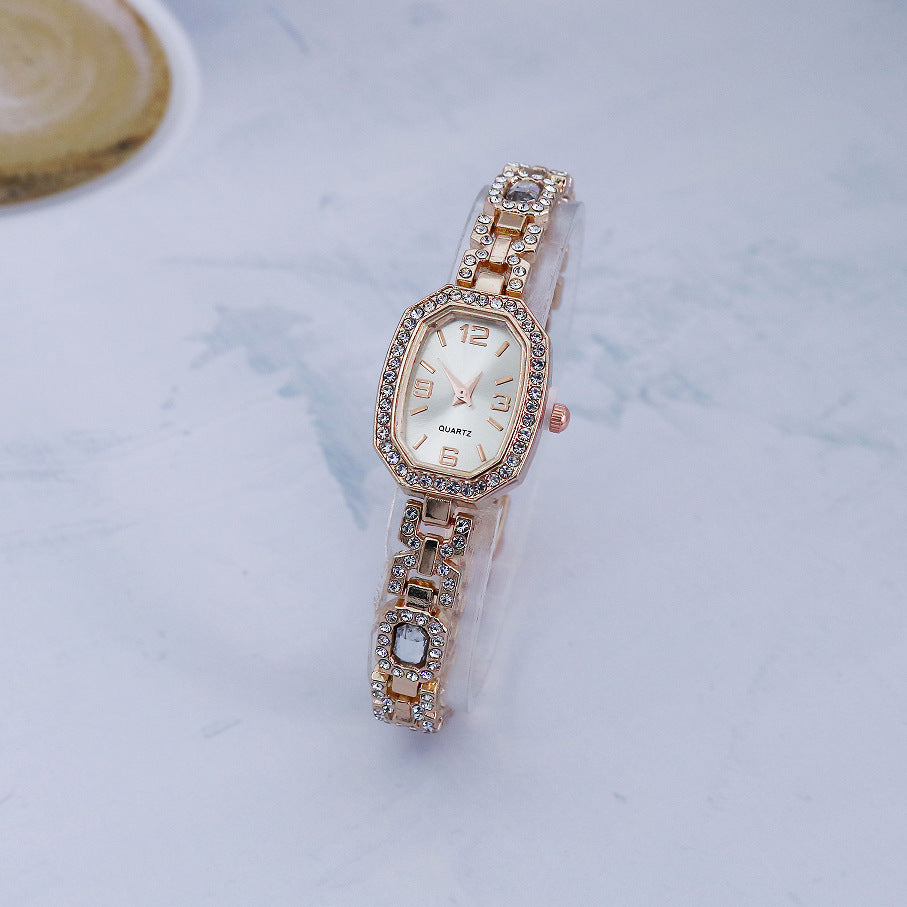 White rhinestone bracelet watch for women