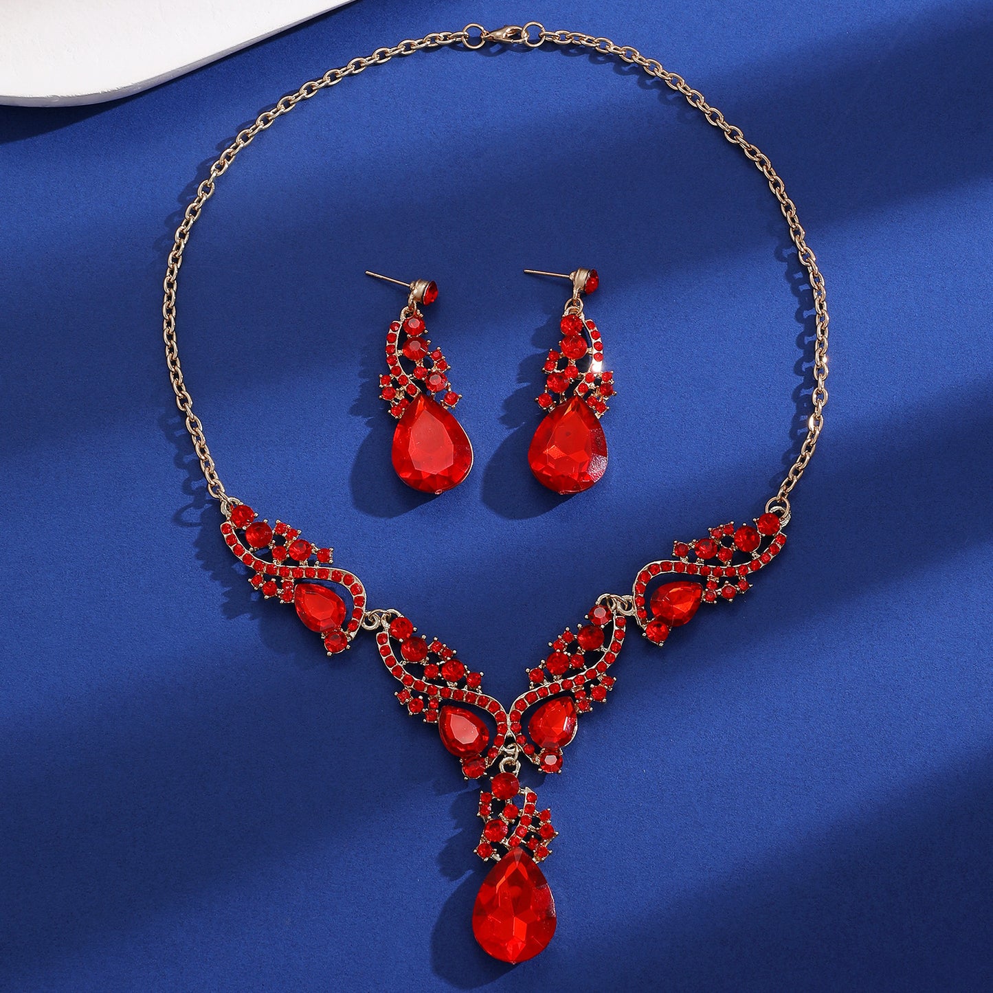 Red crystal statement necklace and earrings set