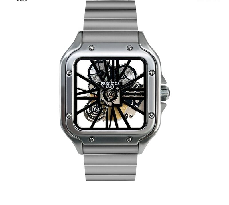 Best-Selling Men's Watch: Square Design with Transparent Movement — Stainless Steel Business Quartz