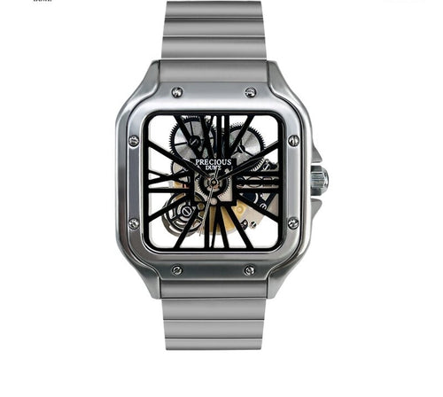 Best-Selling Men's Watch: Square Design with Transparent Movement — Stainless Steel Business Quartz