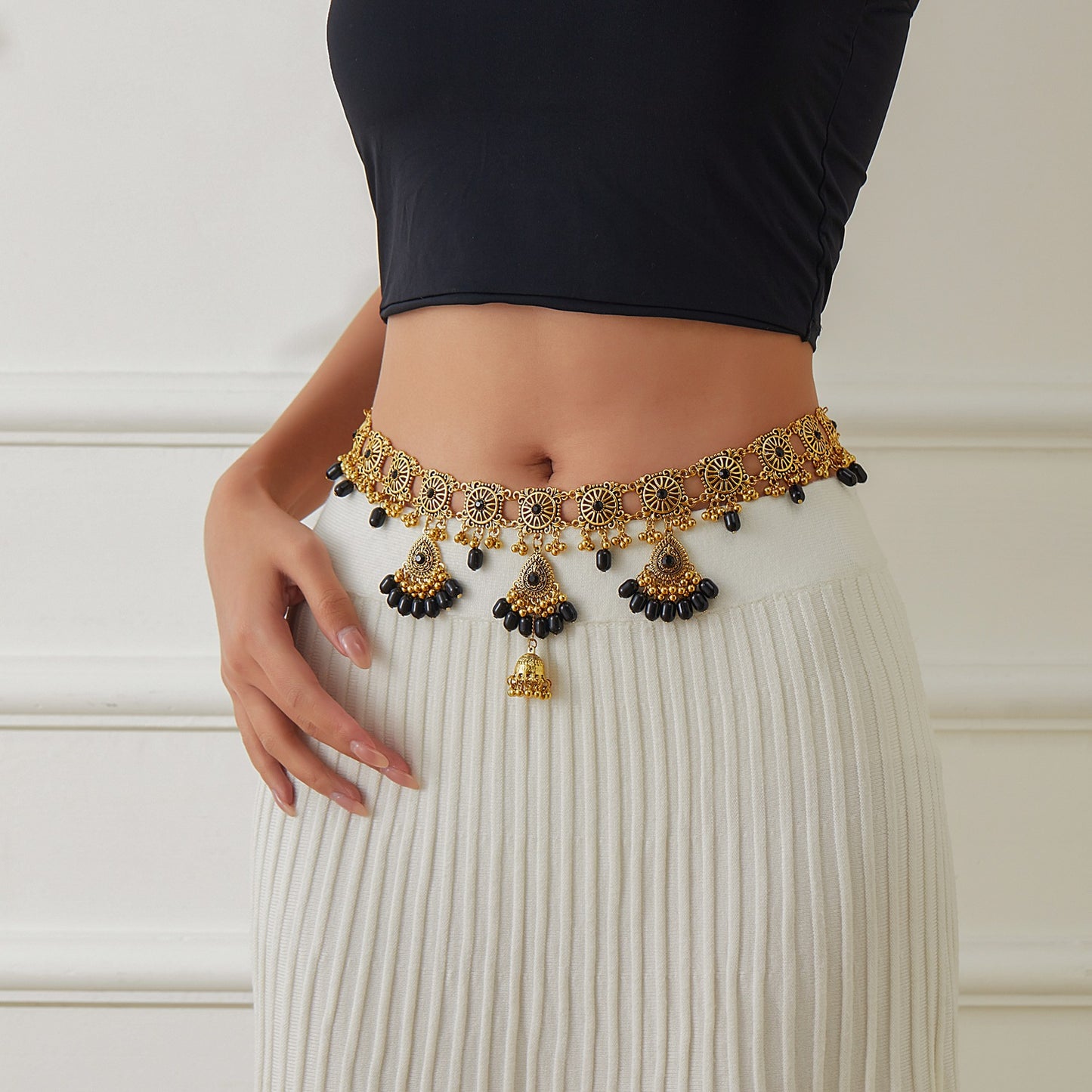 Western-Style Statement Waist Accessory — Metal Ethnic-Inspired Engraved Body Chain — Vintage-Style Tassel Waist Chain