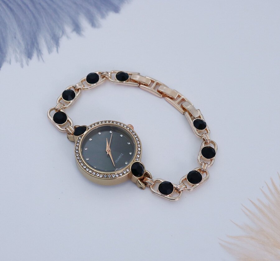 Black rhinestone bracelet wrist watch for ladies