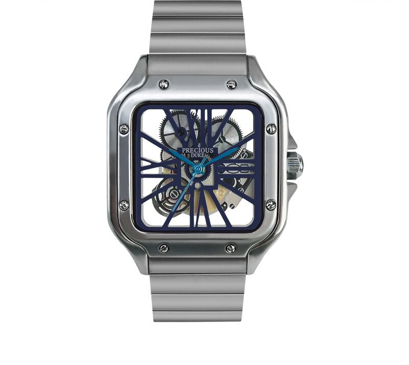 Best-Selling Men's Watch: Square Design with Transparent Movement — Stainless Steel Business Quartz