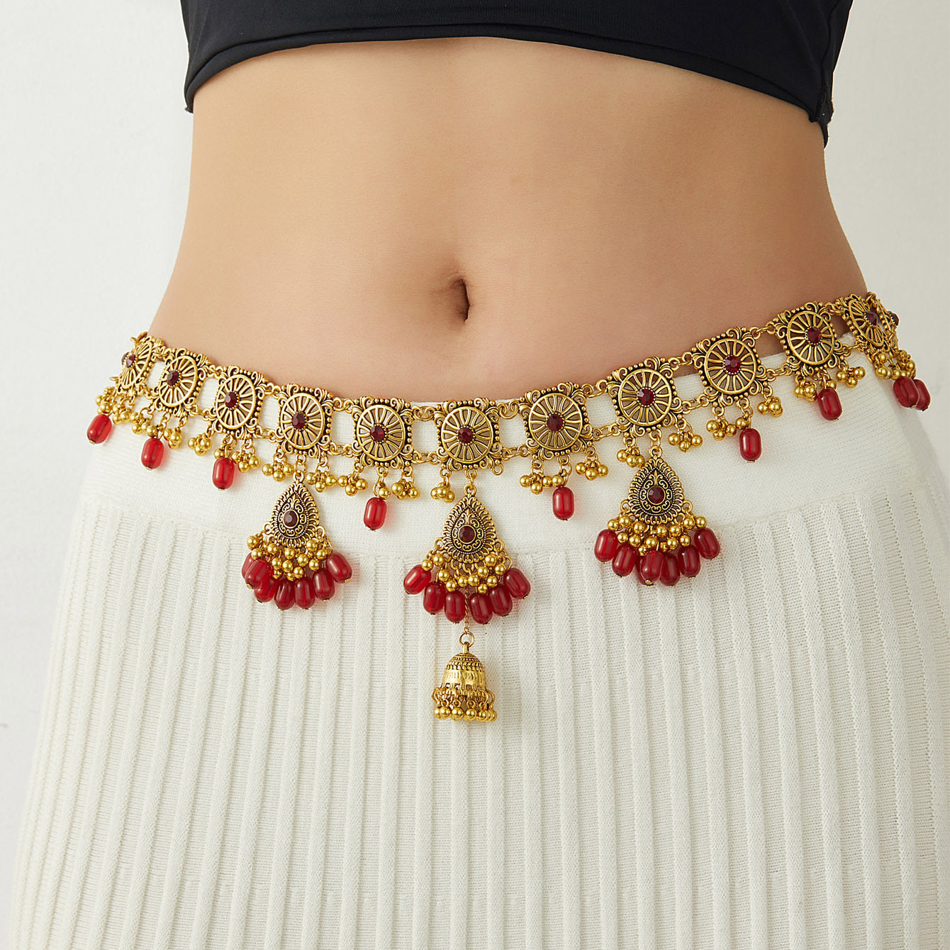Western-Style Statement Waist Accessory — Metal Ethnic-Inspired Engraved Body Chain — Vintage-Style Tassel Waist Chain