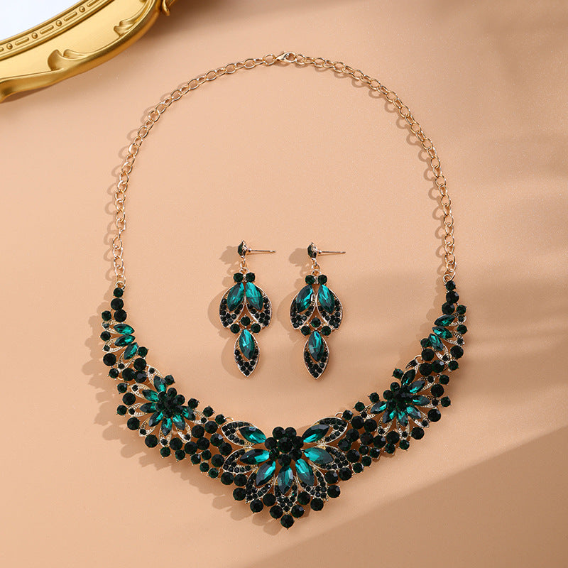 Dark emerald luxury crystal necklace and earrings jewelry set
