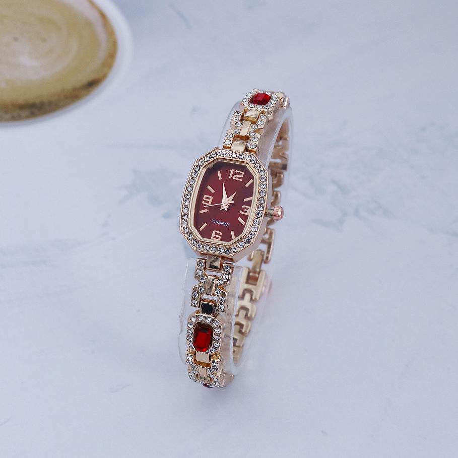 Red crystal women wrist watch