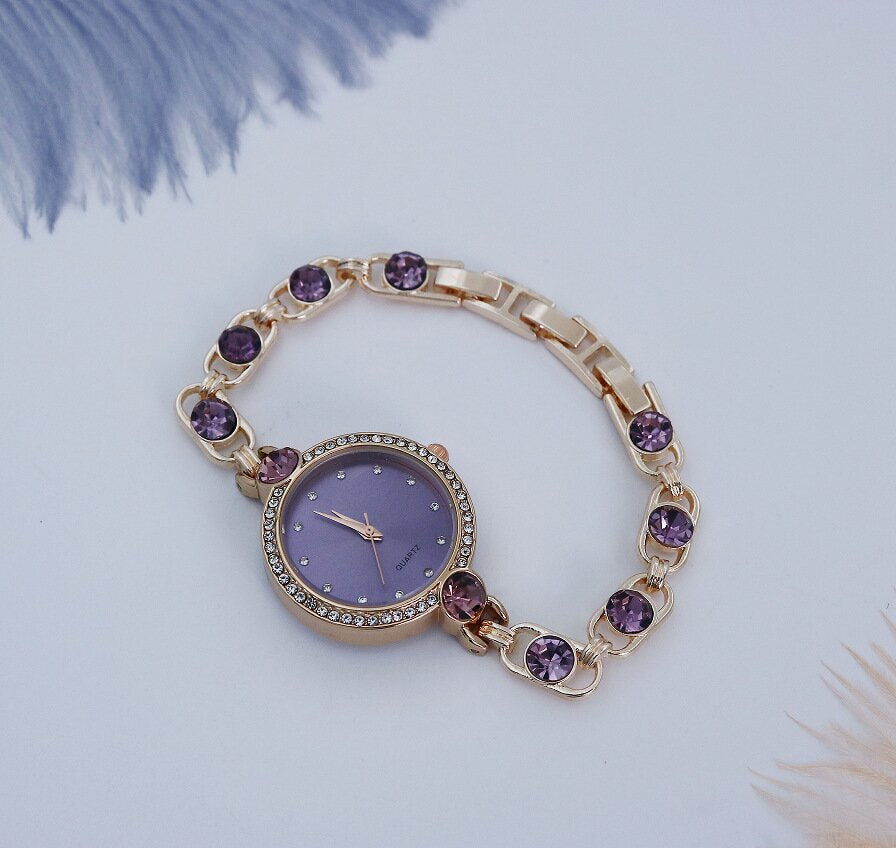 Purple luxury women quartz bracelet watch