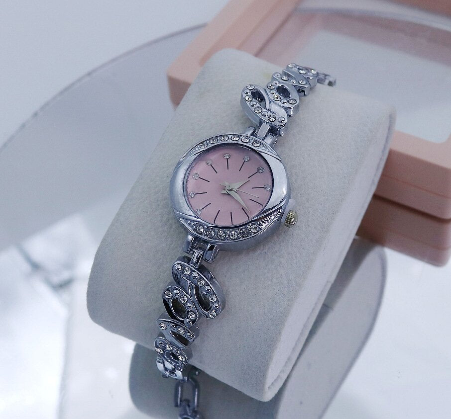 Luxury LOVE Rhinestone Bracelet Watch for Women Elegant Quartz Wrist Watch