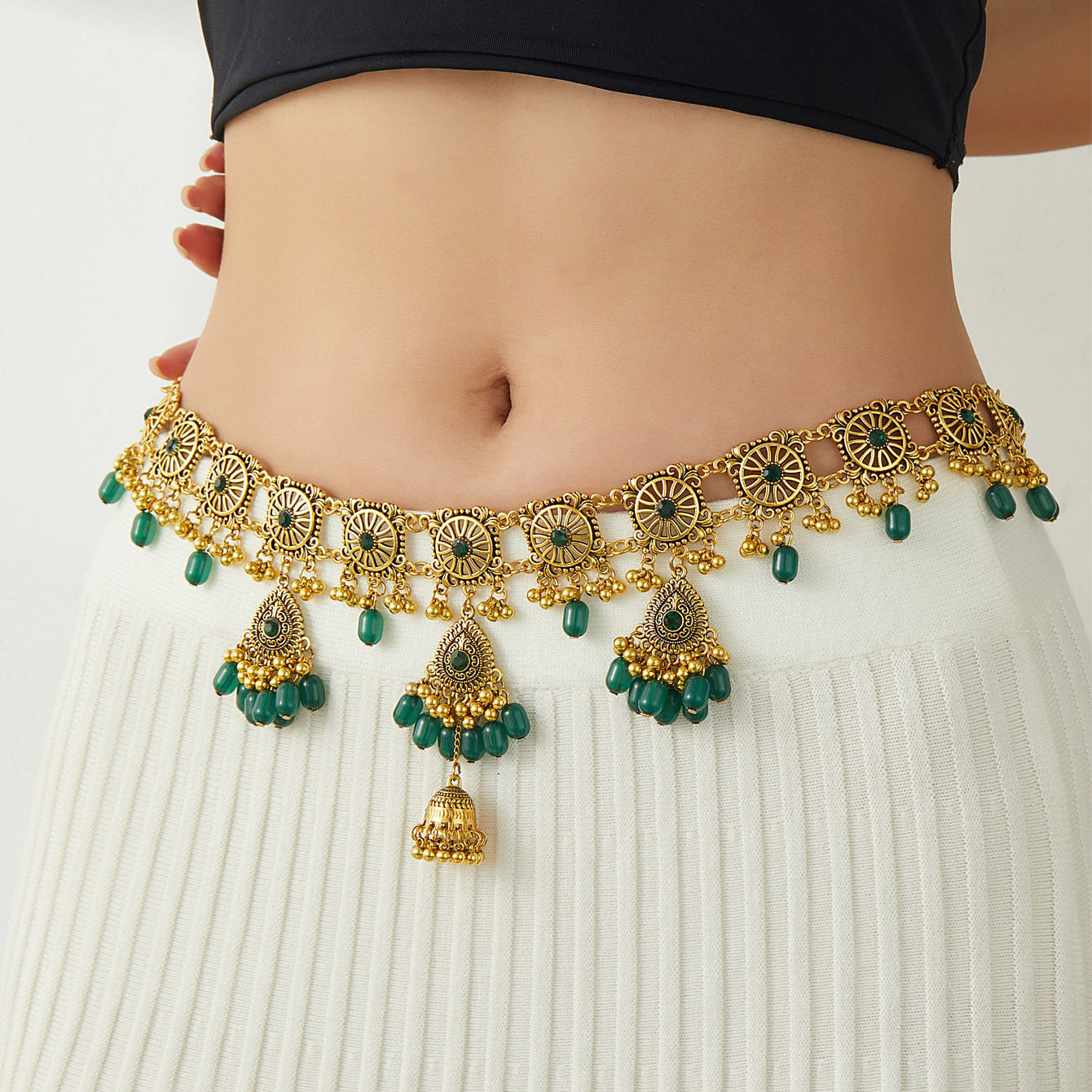 Western-Style Statement Waist Accessory — Metal Ethnic-Inspired Engraved Body Chain — Vintage-Style Tassel Waist Chain