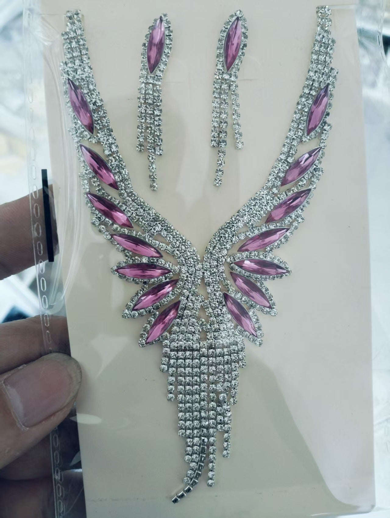 Angel Wing Crystal Necklace & Earrings Set - Luxury Tassel Jewelry for Evening Party & Wedding